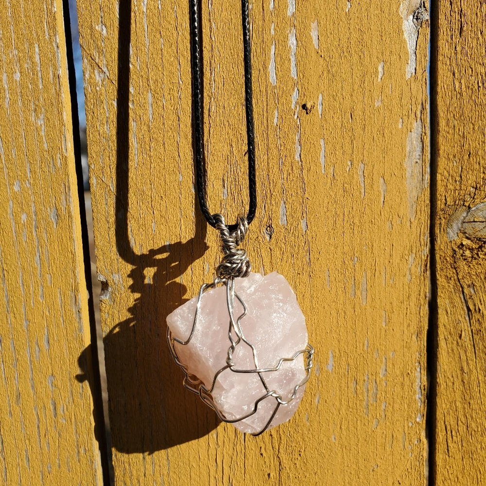 🌟2 for $30 - Genuine Rose Quartz Wire-wrapped Crystal Necklace